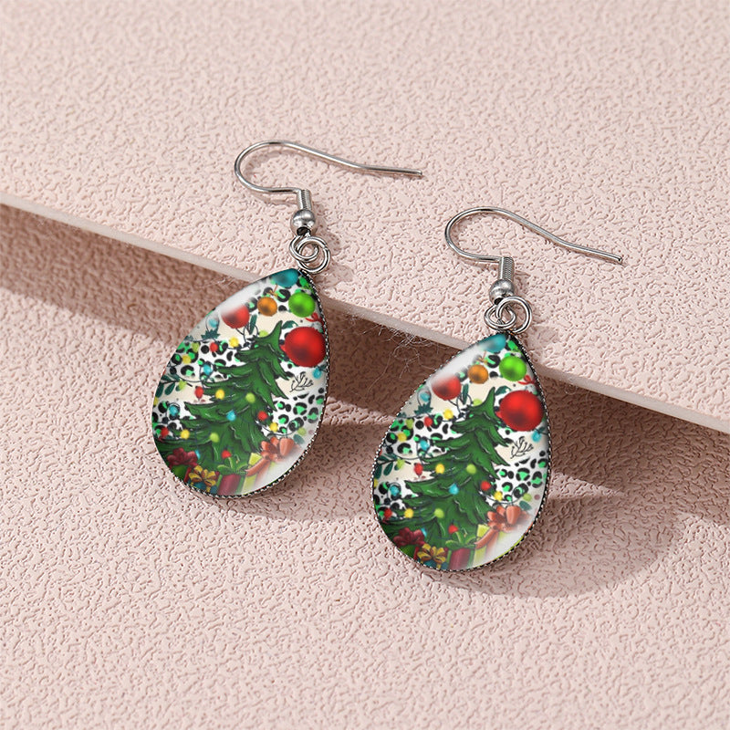 Wholesale Christmas Snowman Christmas Tree Santa Claus Time Gem Glass Water Drop Earrings